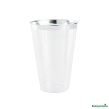 Wholesale Restaurantware 14 Oz Clear Plastic Tumbler - with Silver Rim - 3.3" X 3.3" X 4.8"- Bulk
