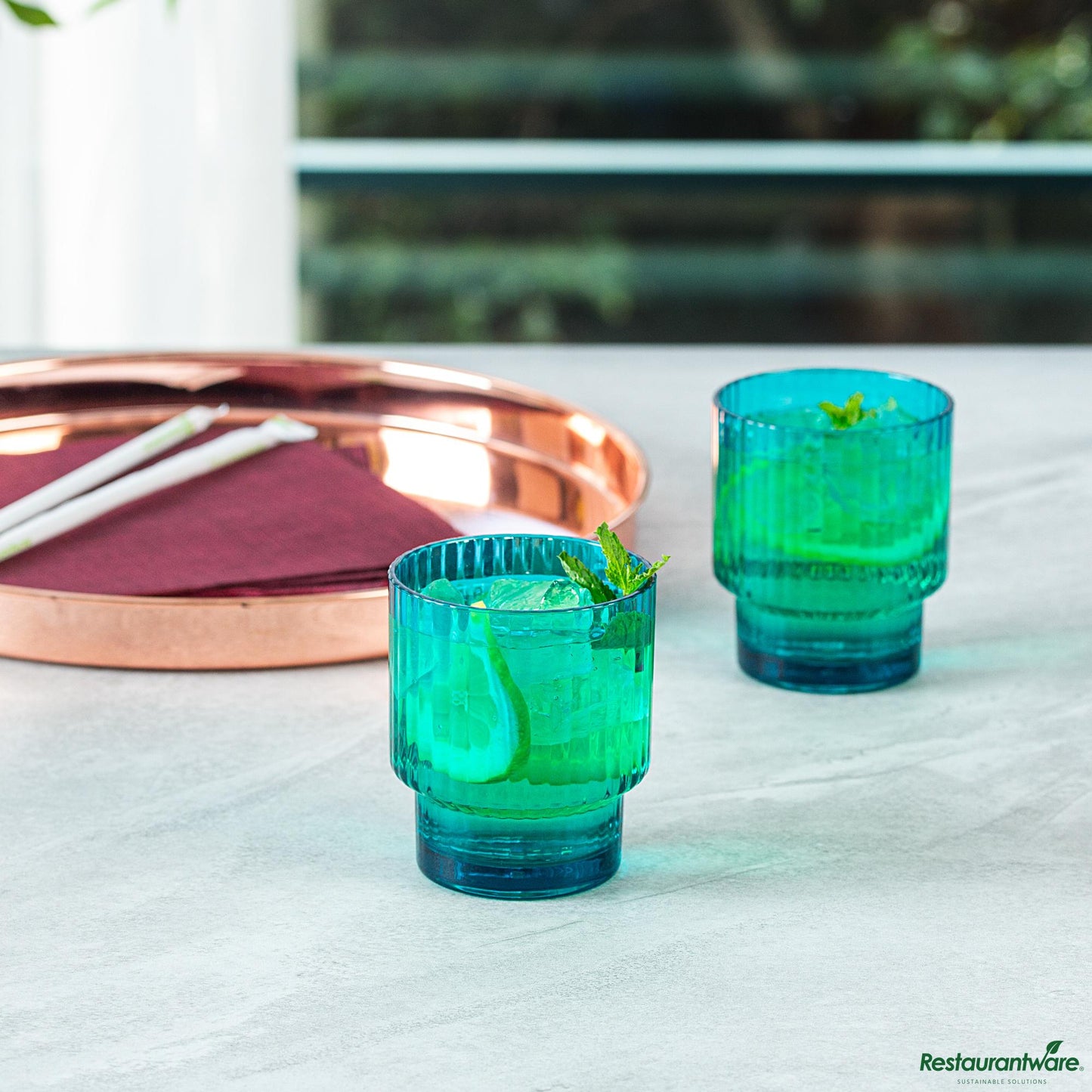 Wholesale Restaurantware 11 Oz Blue San Plastic Tumbler - Stackable - 3.2" X 3.2" X 3.7"- Bulk
