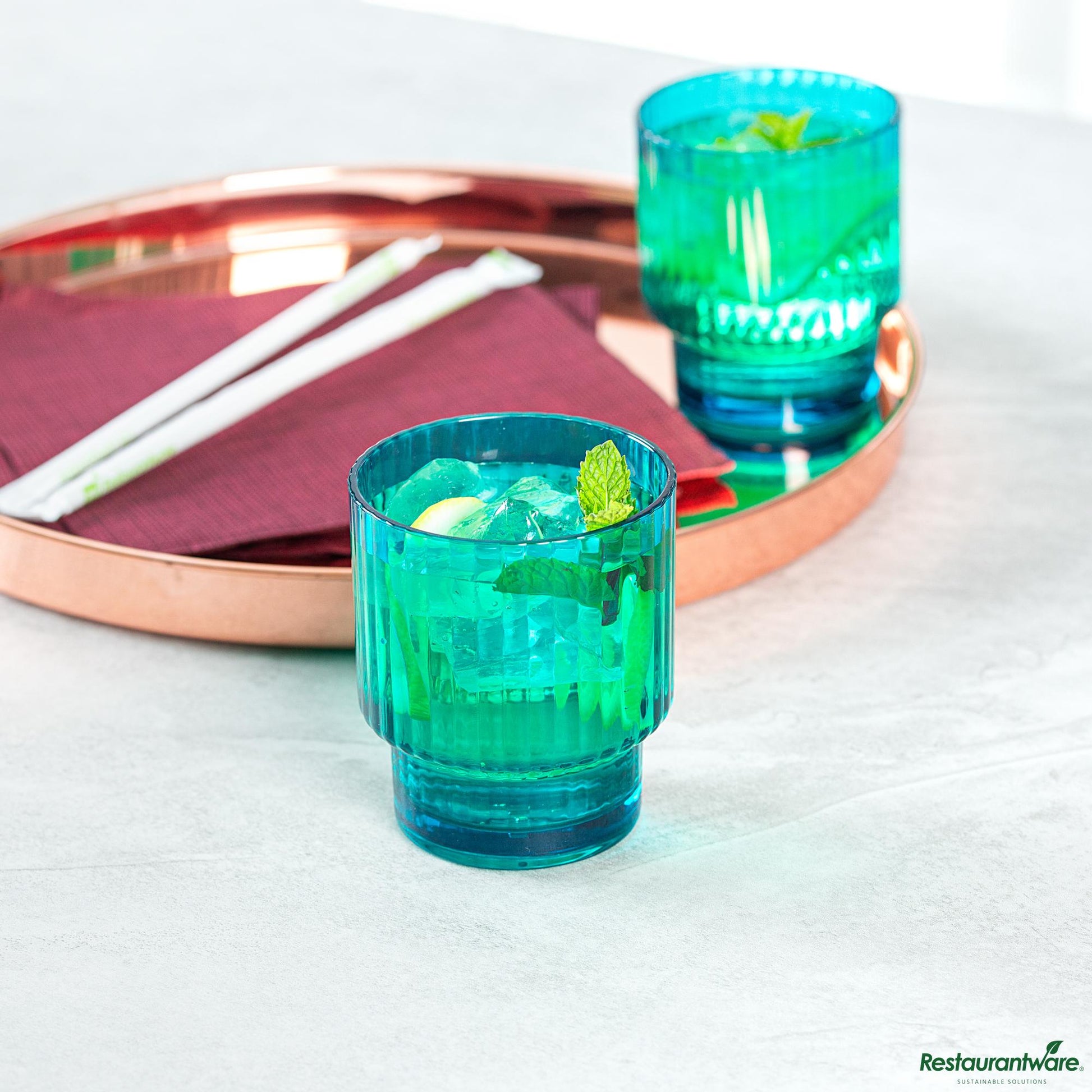 Wholesale Restaurantware 11 Oz Blue San Plastic Tumbler - Stackable - 3.2" X 3.2" X 3.7"- Bulk