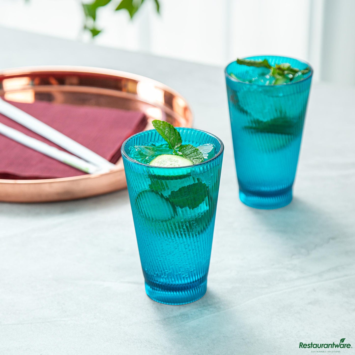 Wholesale Restaurantware 14 Oz Blue San Plastic Tumbler - 3.4" X 3.4" X 5.4"- Bulk