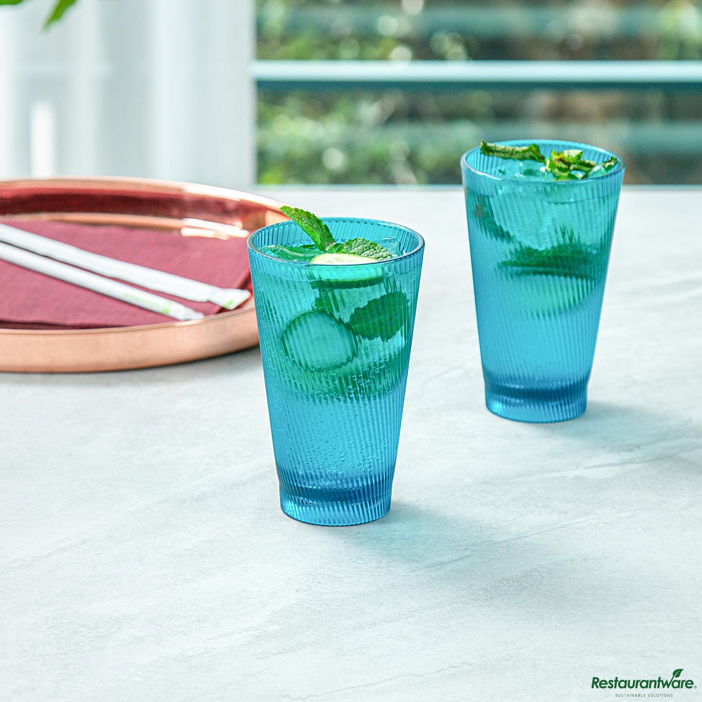 Wholesale Restaurantware 14 Oz Blue San Plastic Tumbler - 3.4" X 3.4" X 5.4"- Bulk