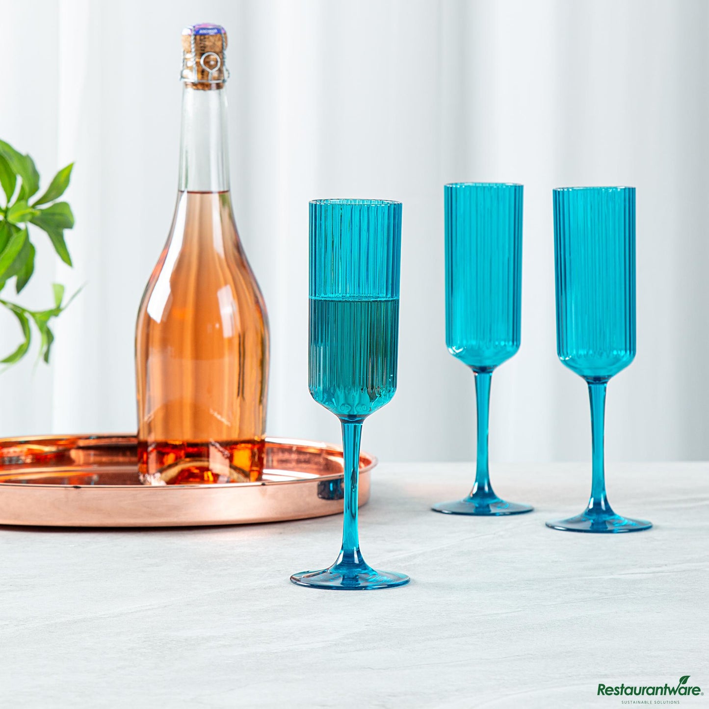 Wholesale Restaurantware 6 Oz Blue San Plastic Champagne Flute - 2.6" X 2.6" X 8.2"- Bulk