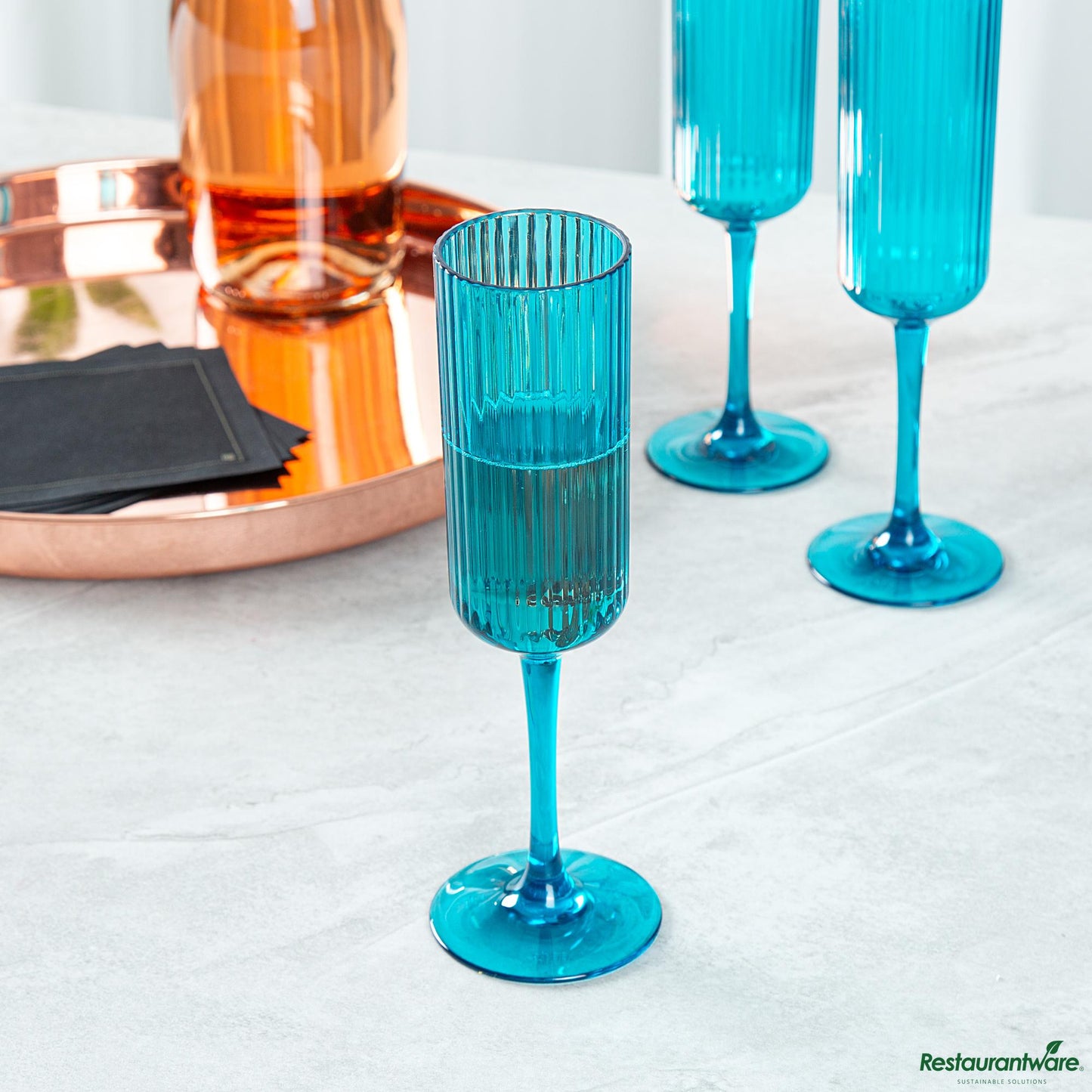 Wholesale Restaurantware 6 Oz Blue San Plastic Champagne Flute - 2.6" X 2.6" X 8.2"- Bulk