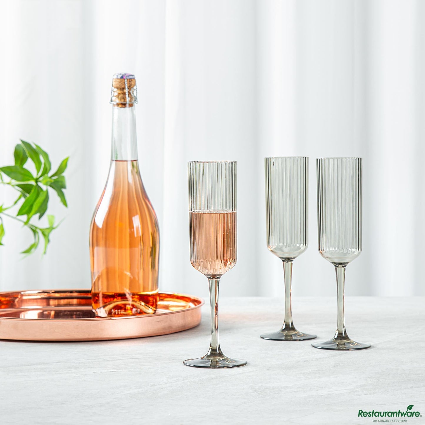 Wholesale Restaurantware 6 Oz Gray San Plastic Champagne Flute - 2.6" X 2.6" X 8.2"- Bulk
