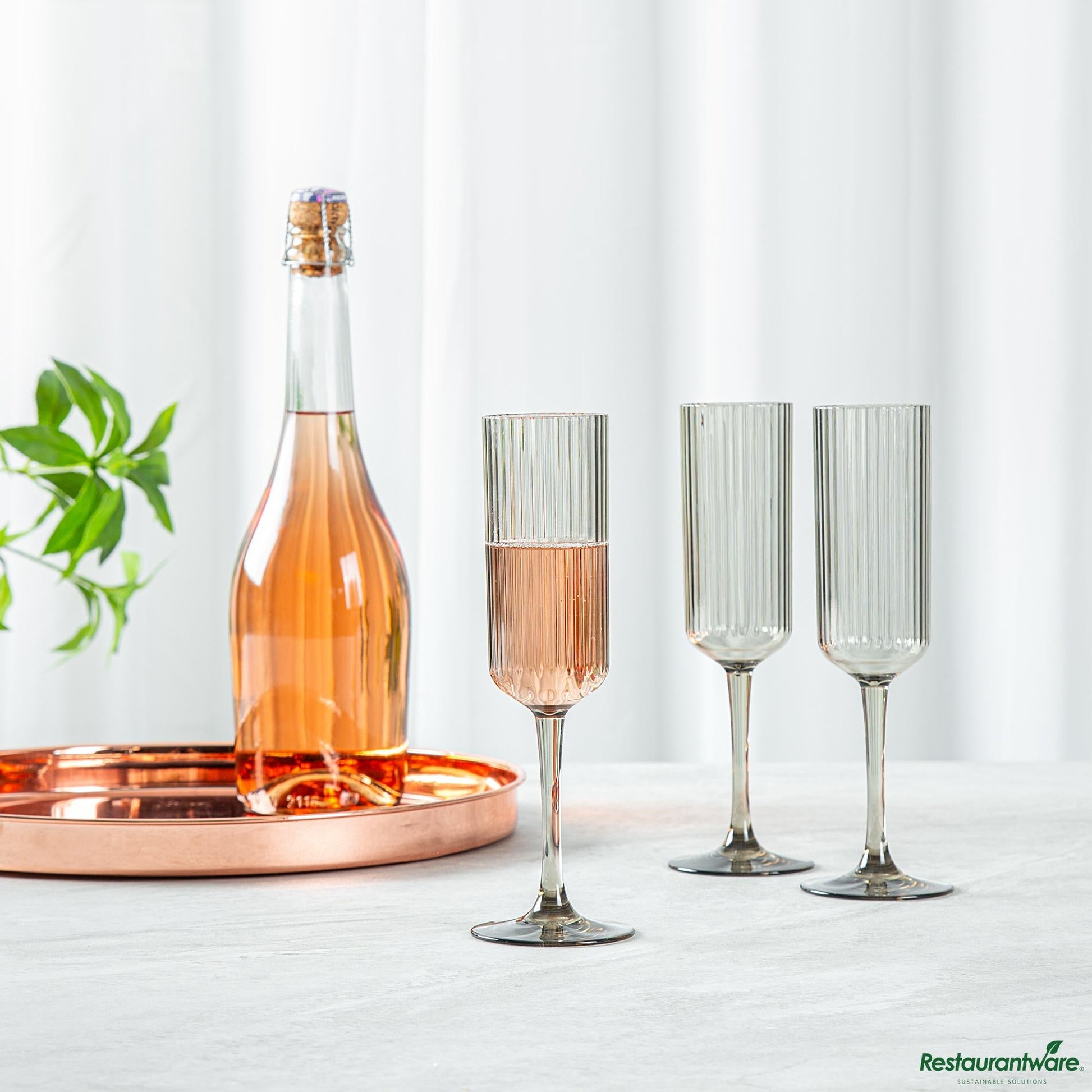 Wholesale Restaurantware 6 Oz Gray San Plastic Champagne Flute - 2.6" X 2.6" X 8.2"- Bulk