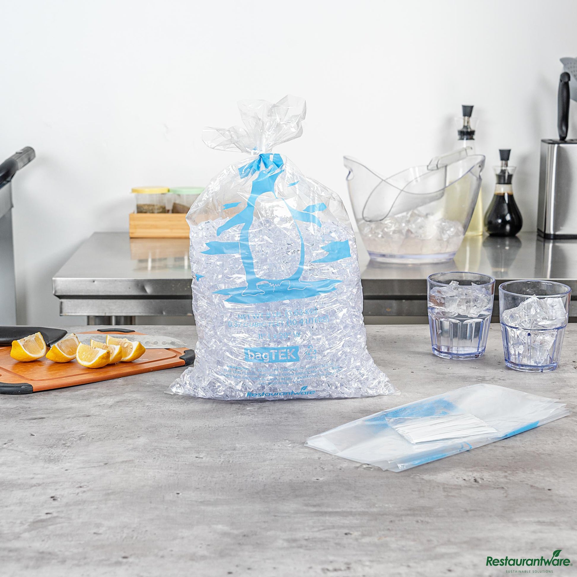 Wholesale Restaurantware 8 Lb Clear Plastic Ice Bag - with Ice Print - 11" X 20.1" X 0.03"- Bulk