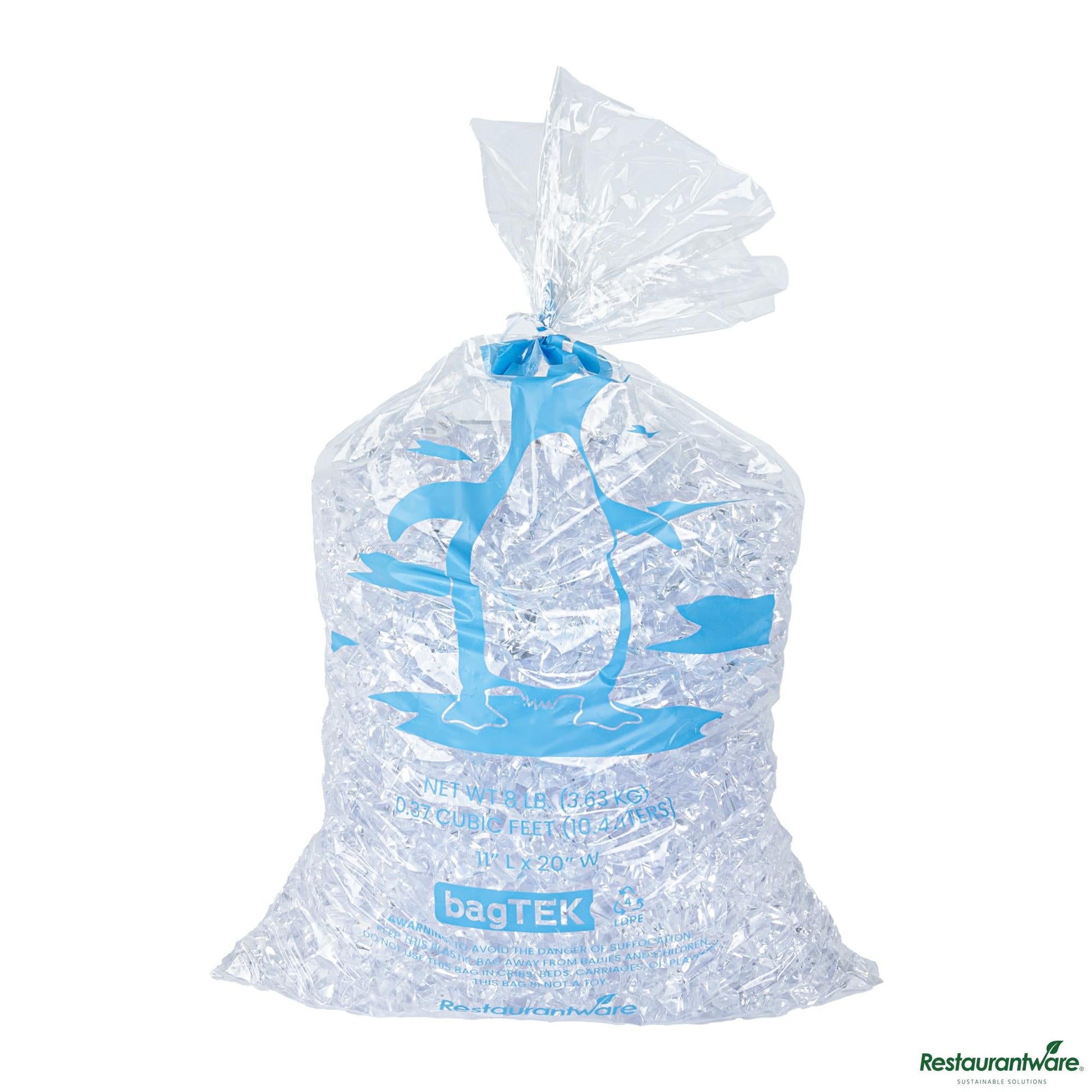 Wholesale Restaurantware 8 Lb Clear Plastic Ice Bag - with Ice Print - 11" X 20.1" X 0.03"- Bulk