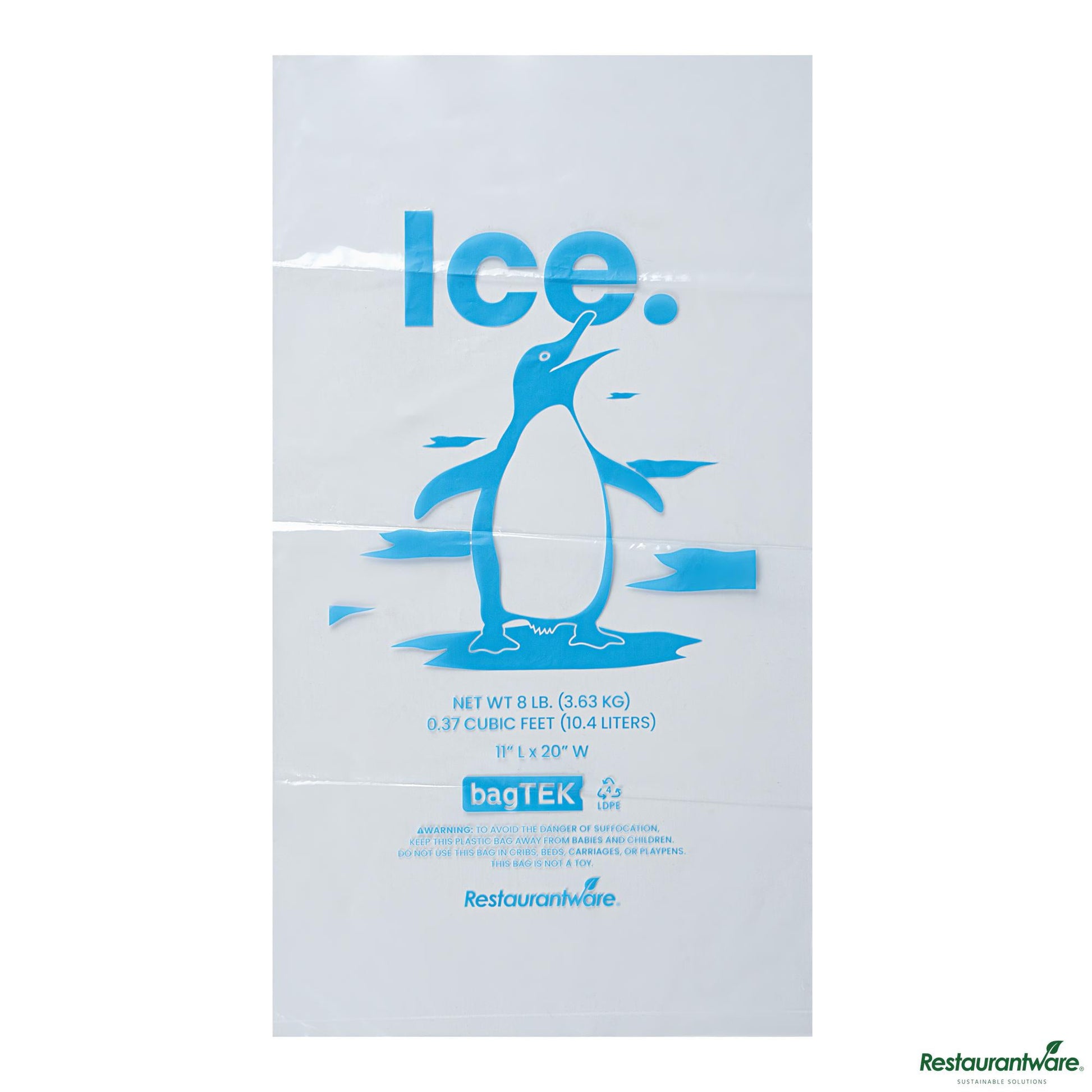Wholesale Restaurantware 8 Lb Clear Plastic Ice Bag - with Ice Print - 11" X 20.1" X 0.03"- Bulk
