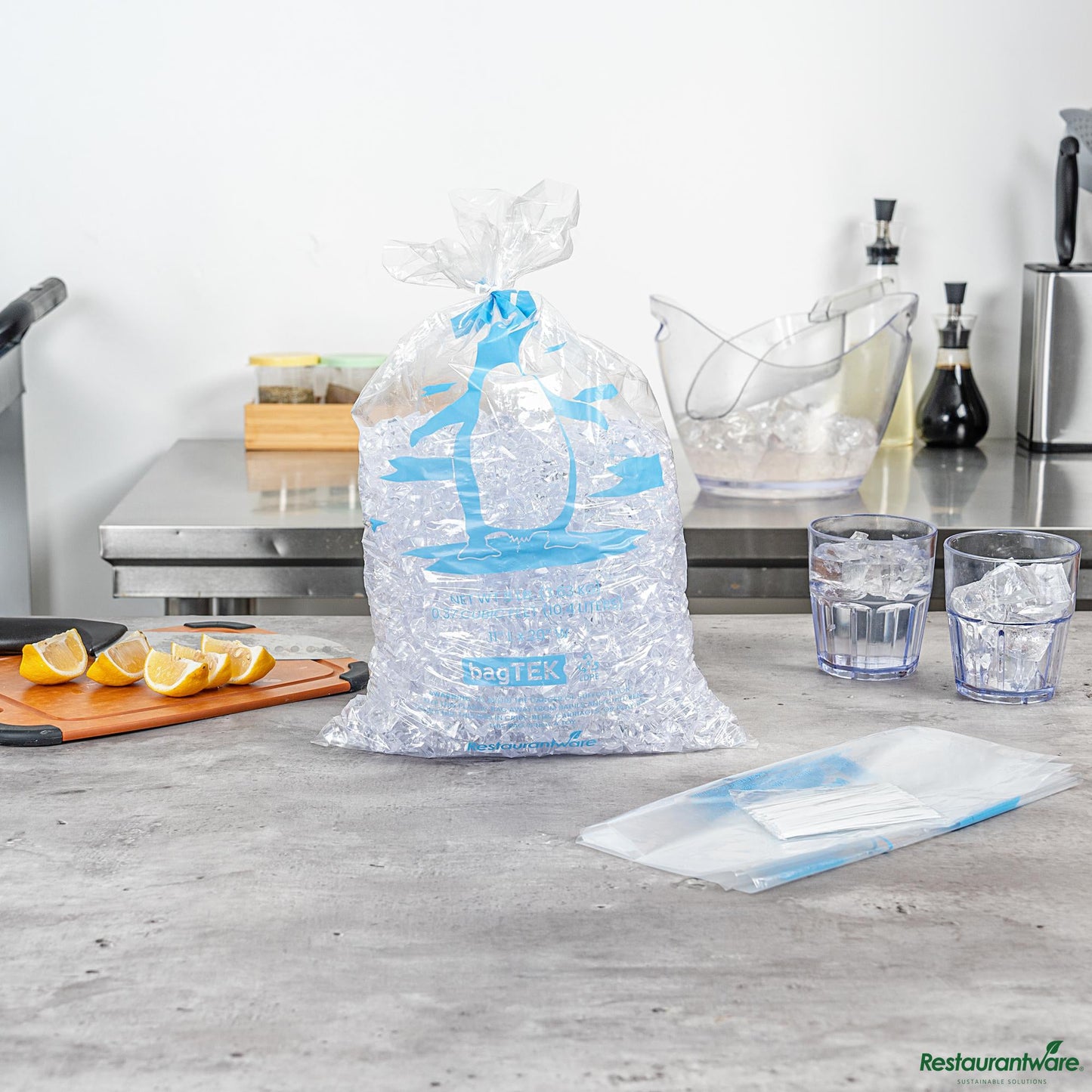 Wholesale Restaurantware 8 Lb Clear Plastic Ice Bag - with Ice Print - 11" X 20.1" X 0.03"- Bulk