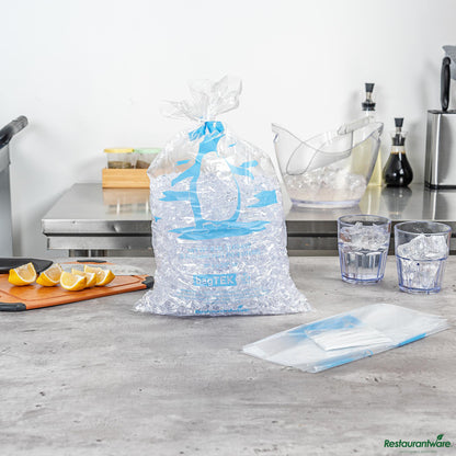 Wholesale Restaurantware 8 Lb Clear Plastic Ice Bag - with Ice Print - 11" X 20.1" X 0.03"- Bulk