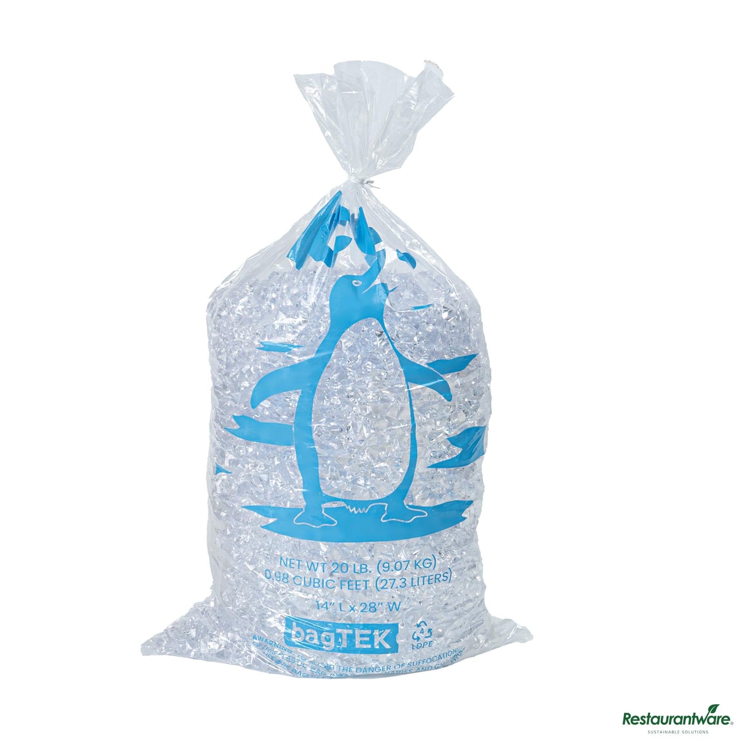 Wholesale Restaurantware 20 Lb Clear Plastic Ice Bag - with Ice Print - 14" X 28.2" X 0.04"- Bulk