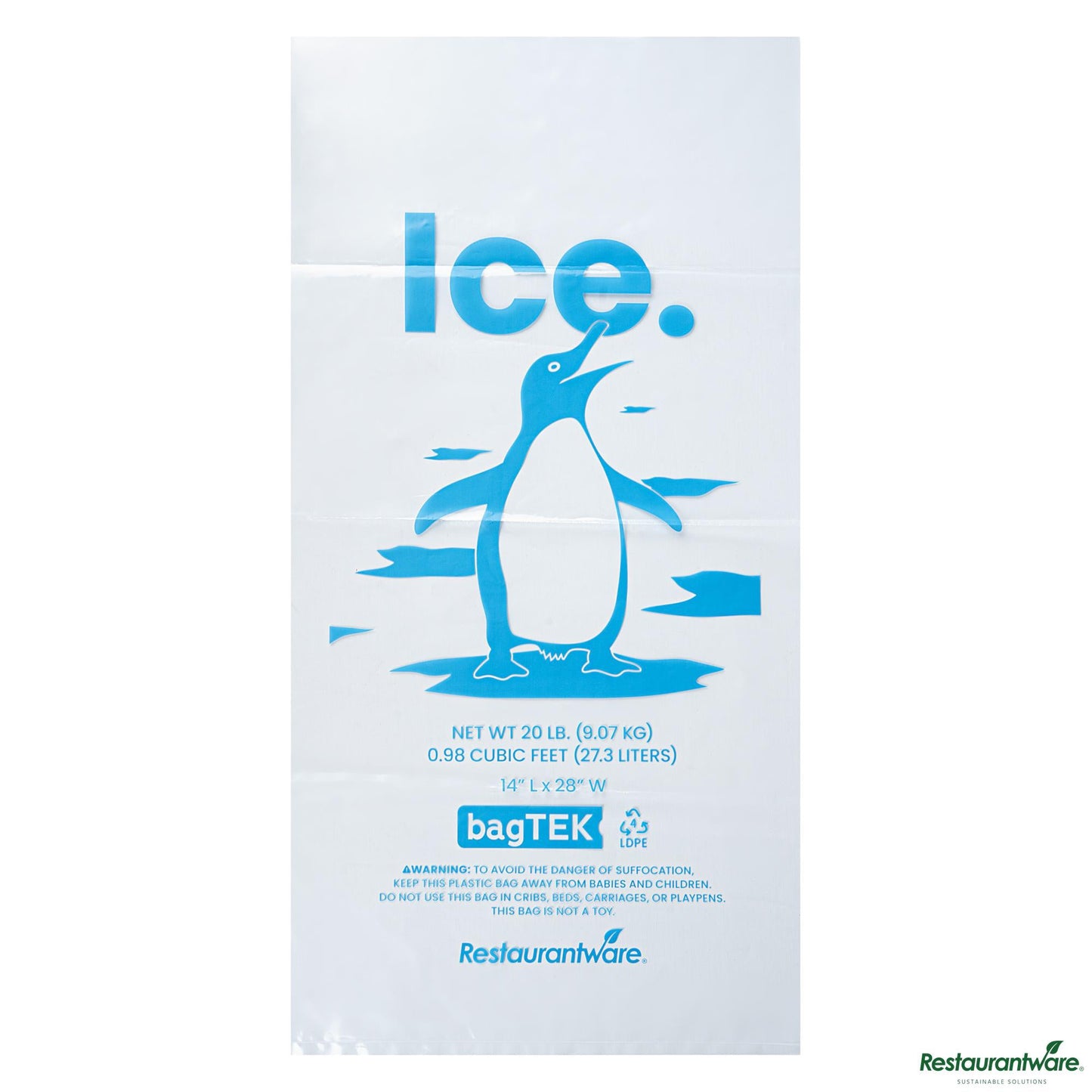 Wholesale Restaurantware 20 Lb Clear Plastic Ice Bag - with Ice Print - 14" X 28.2" X 0.04"- Bulk