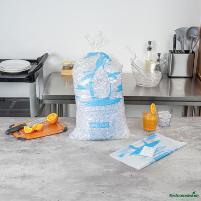 Wholesale Restaurantware 25 Lb Clear Plastic Ice Bag - with Ice Print - 15" X 30.1" X 0.04"- Bulk