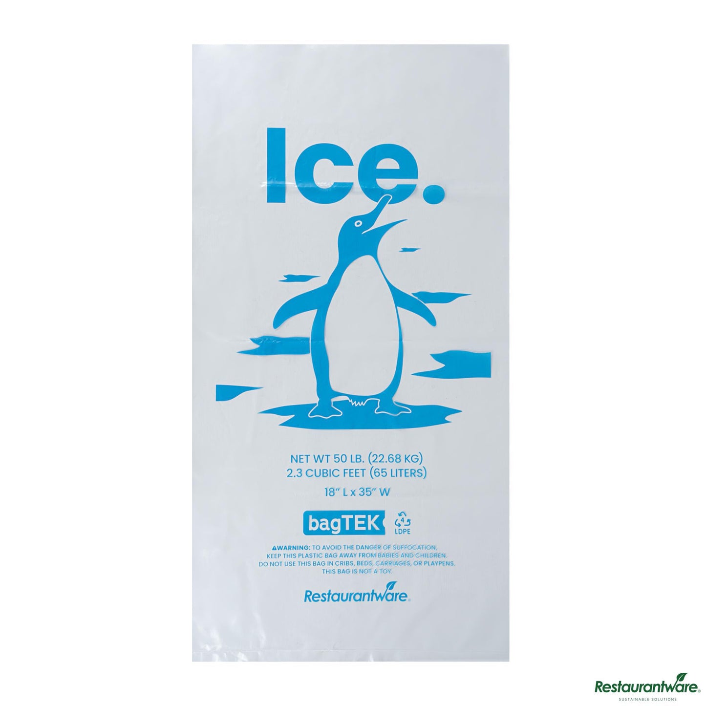 Wholesale Restaurantware 50 Lb Clear Plastic Ice Bag - with Ice Print - 18.1" X 35" X 0.1"- Bulk
