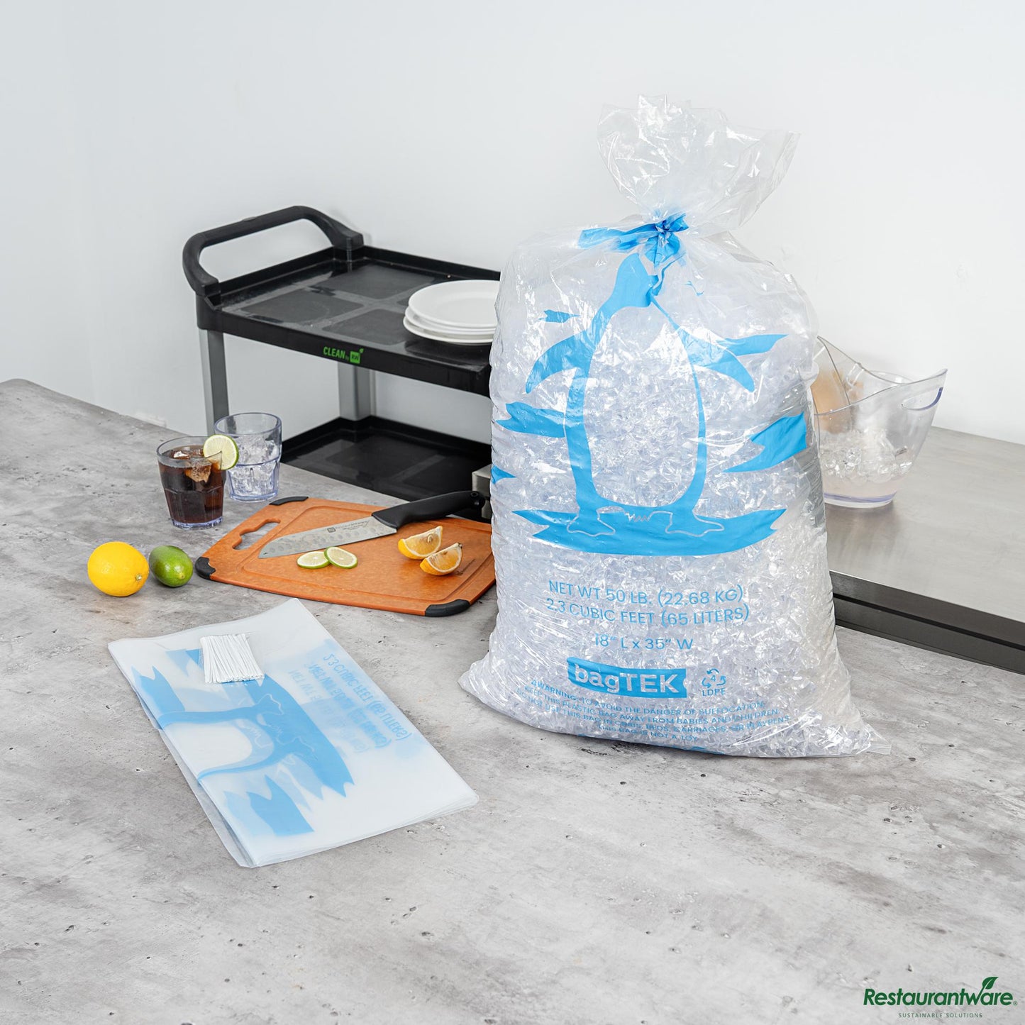 Wholesale Restaurantware 50 Lb Clear Plastic Ice Bag - with Ice Print - 18.1" X 35" X 0.1"- Bulk