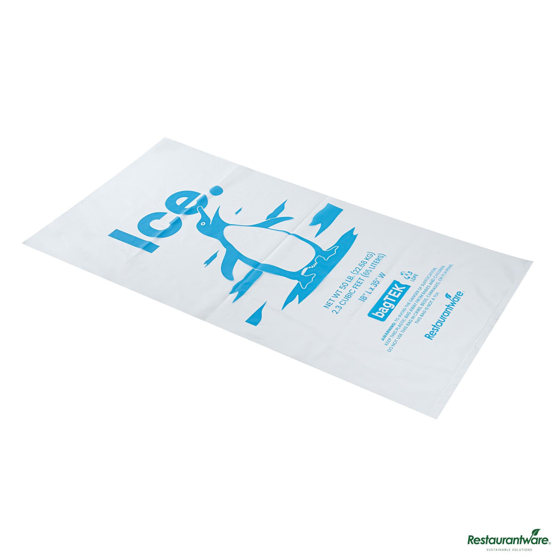 Wholesale Restaurantware 50 Lb Clear Plastic Ice Bag - with Ice Print - 18.1" X 35" X 0.1"- Bulk