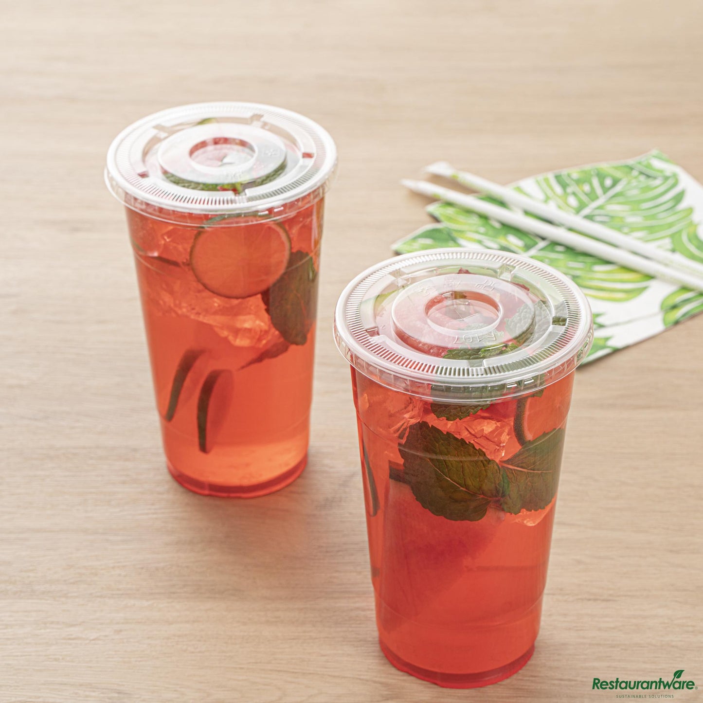 Wholesale Restaurantware Clear Plastic Flat Lid - Fits 32 Oz Cold Cup - 4.4"×4.4"×0.2"- Bulk