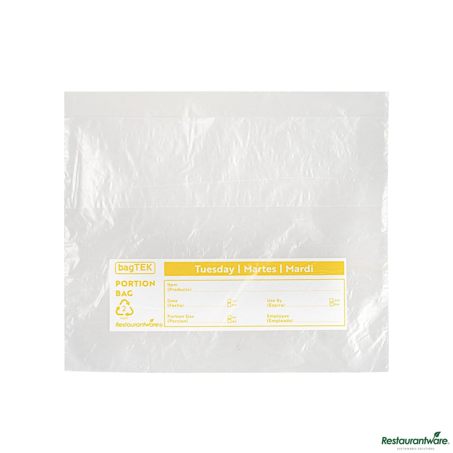 Wholesale Restaurantware Clear and Yellow Plastic Day of the Week Tuesday Portion Bag - 5.5"×5.5"×0.001"- Bulk