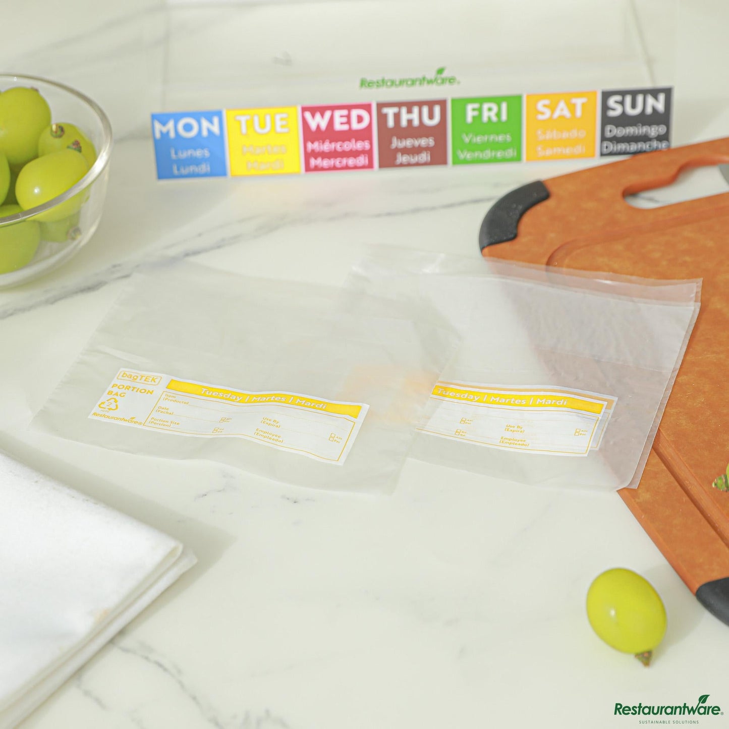 Wholesale Restaurantware Clear and Yellow Plastic Day of the Week Tuesday Portion Bag - 5.5"×5.5"×0.001"- Bulk