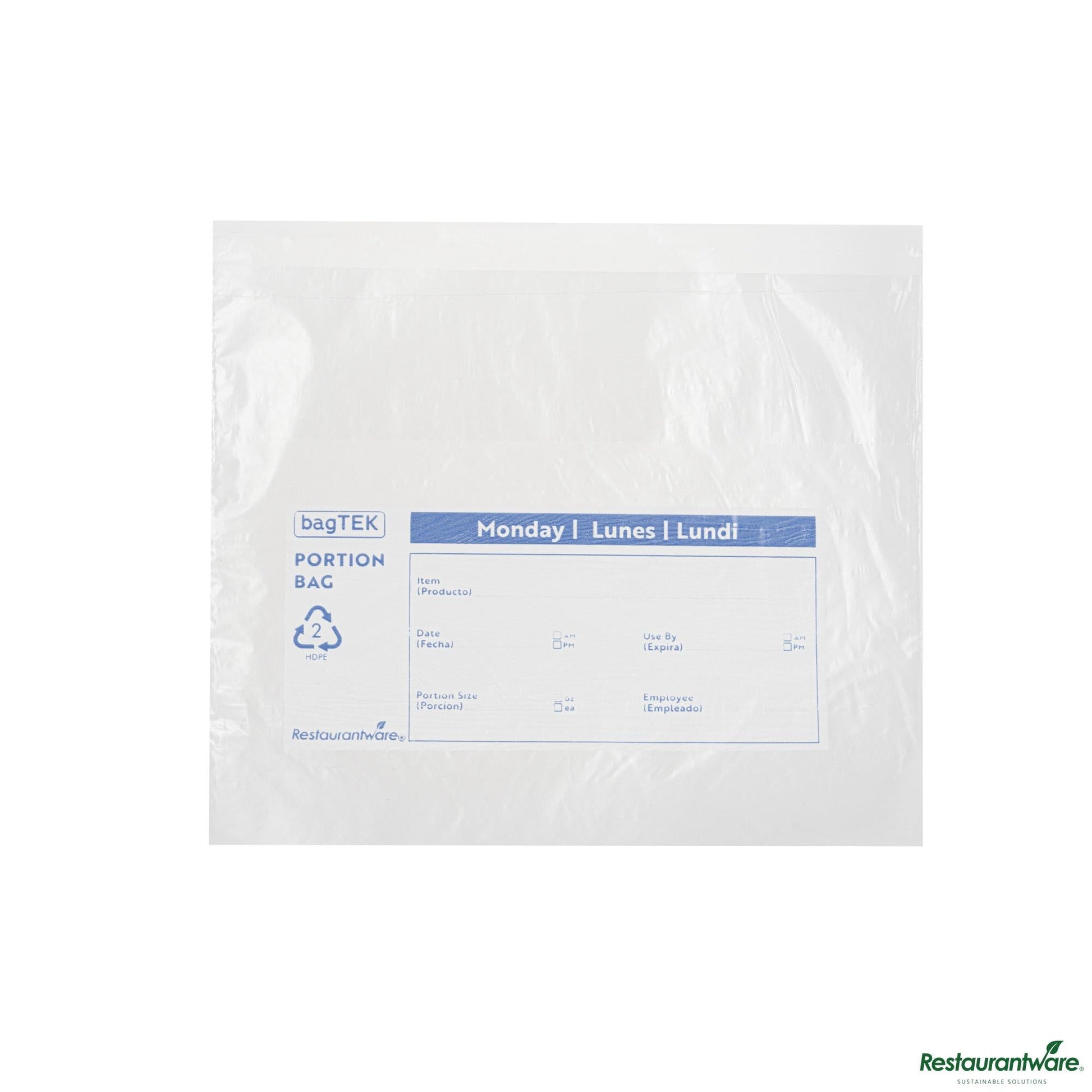 Wholesale Restaurantware Clear and Blue Plastic Day of the Week Monday Portion Bag - 6.5"×7"×0.001"- Bulk