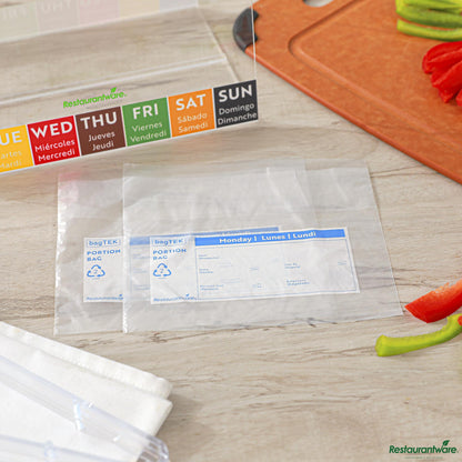 Wholesale Restaurantware Clear and Blue Plastic Day of the Week Monday Portion Bag - 6.5"×7"×0.001"- Bulk