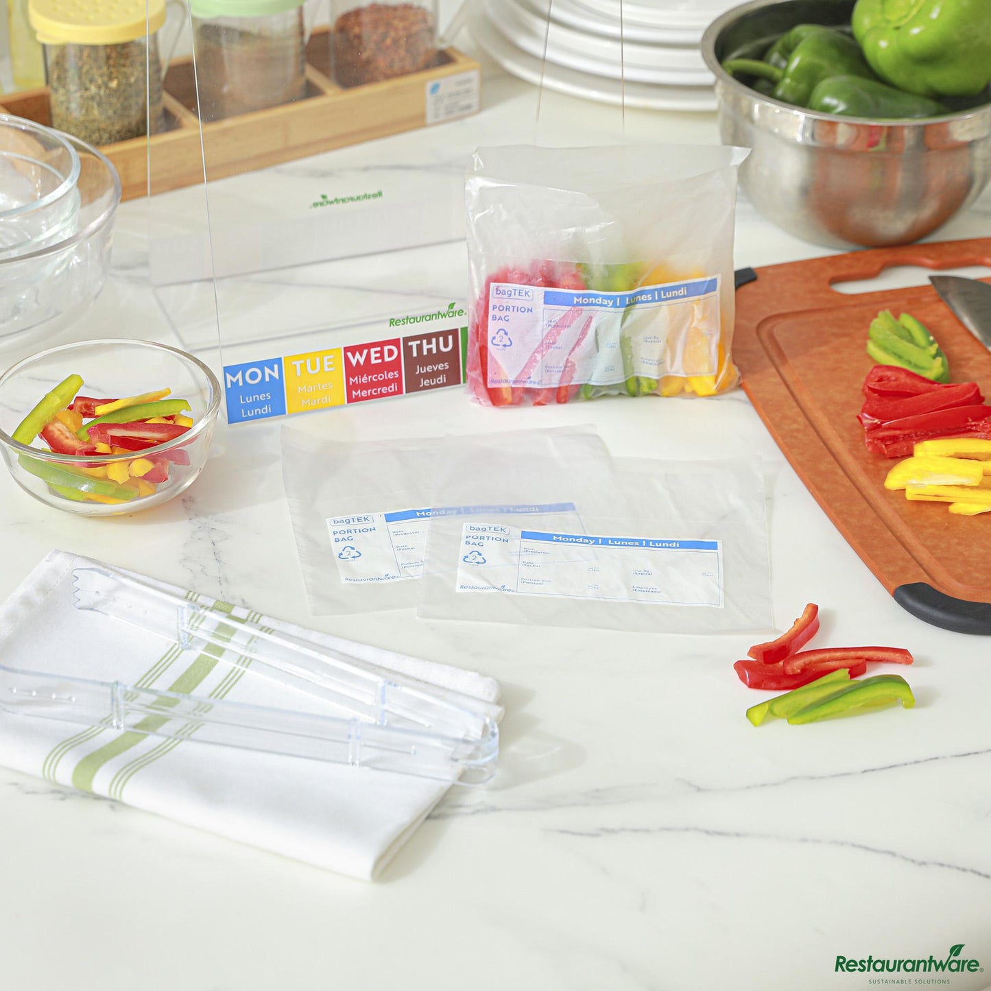 Wholesale Restaurantware Clear and Blue Plastic Day of the Week Monday Portion Bag - 6.5"×7"×0.001"- Bulk