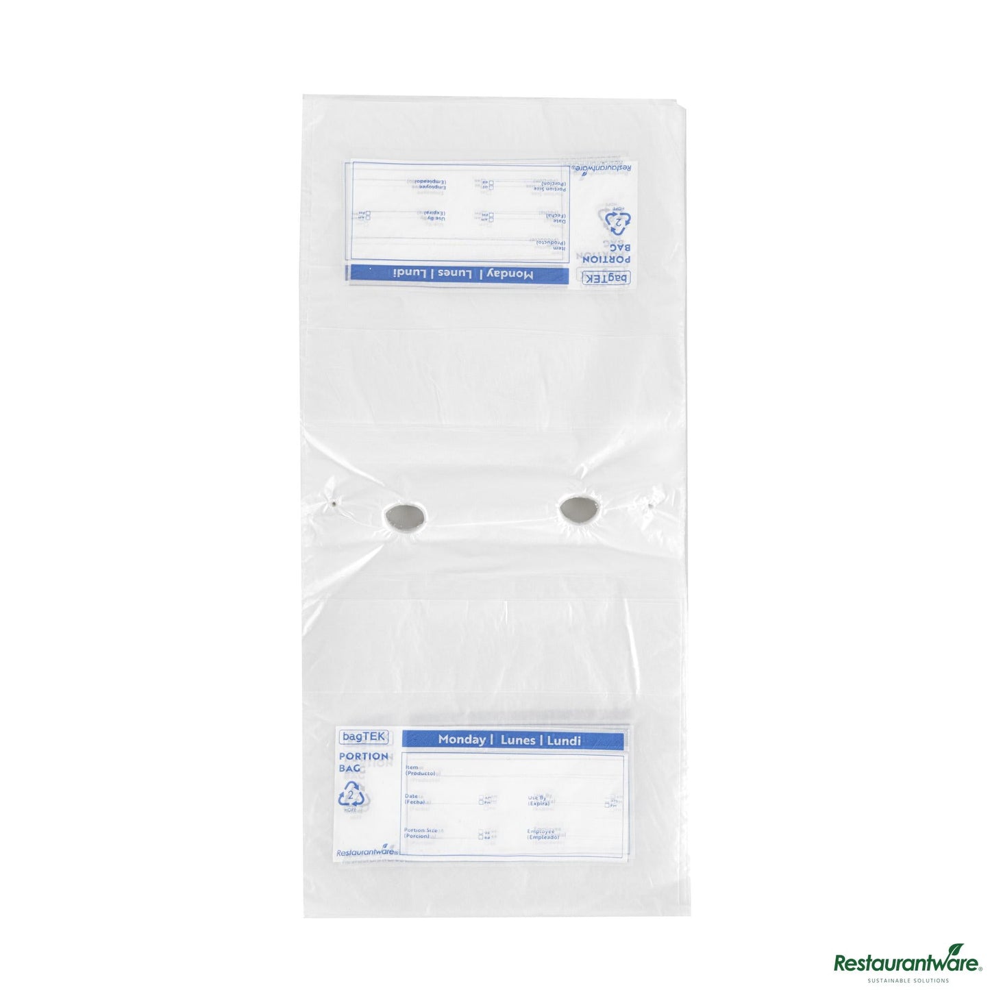Wholesale Restaurantware Clear and Blue Plastic Day of the Week Monday Portion Bag - 6.5"×7"×0.001"- Bulk