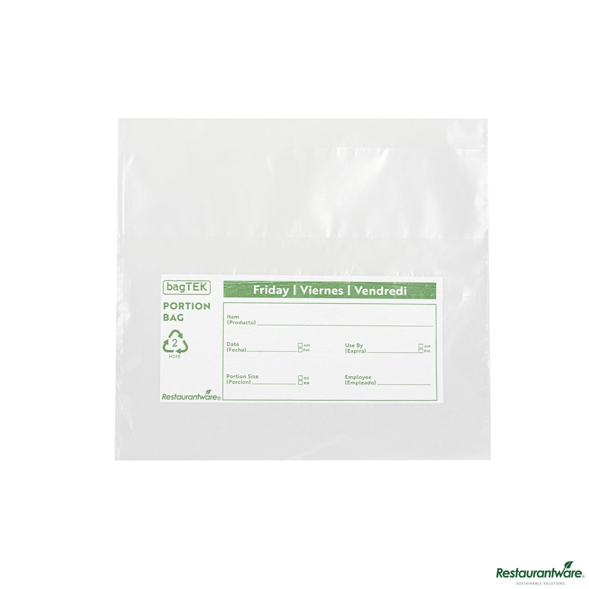 Wholesale Restaurantware Clear and Green Plastic Day of the Week Friday Portion Bag - 6.5"×7"×0.001"- Bulk