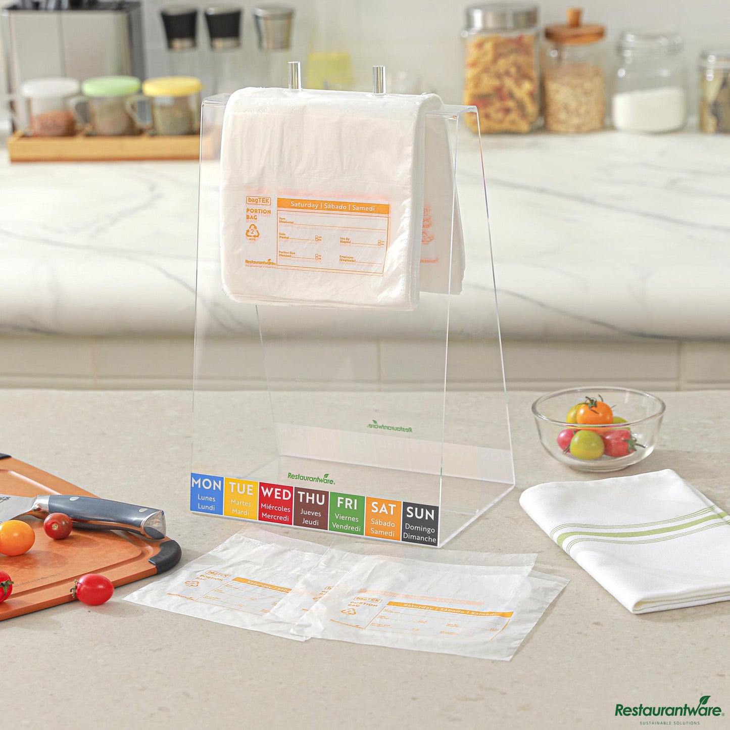 Wholesale Restaurantware Clear and Orange Plastic Day of the Week Saturday Portion Bag - 6.5"×7"×0.001"- Bulk