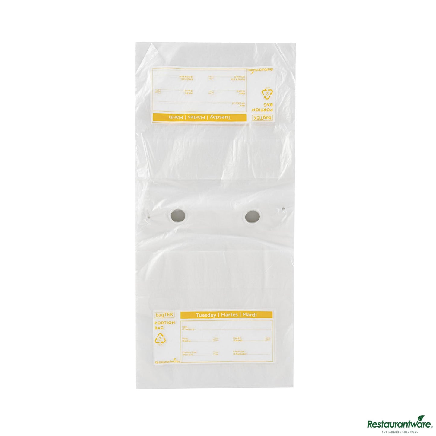 Wholesale Restaurantware Clear and Yellow Plastic Day of the Week Tuesday Portion Bag - 6.5"×7"×0.001"- Bulk