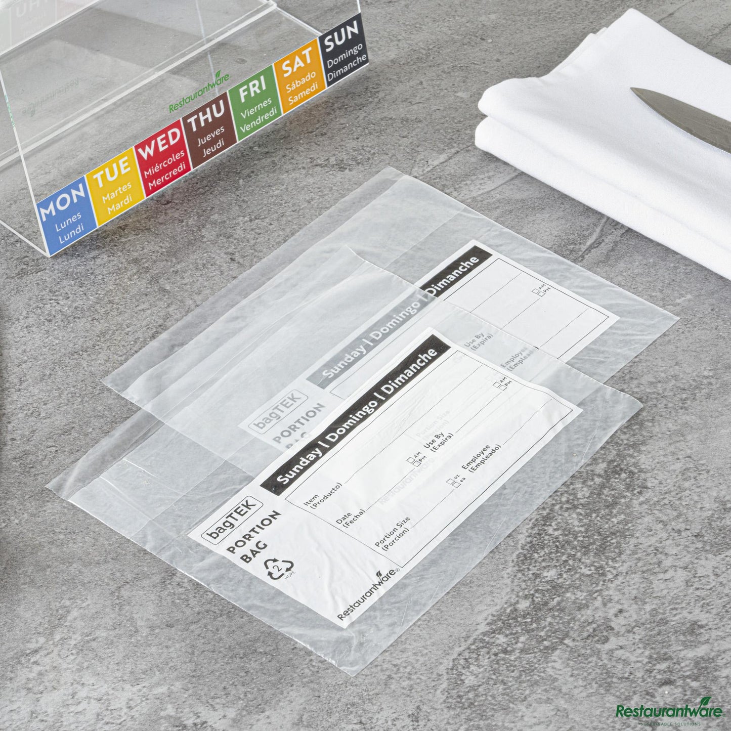 Wholesale Restaurantware Clear and Black Plastic Day of the Week Sunday Portion Bag - 8.5"×8.5"×0.001"- Bulk
