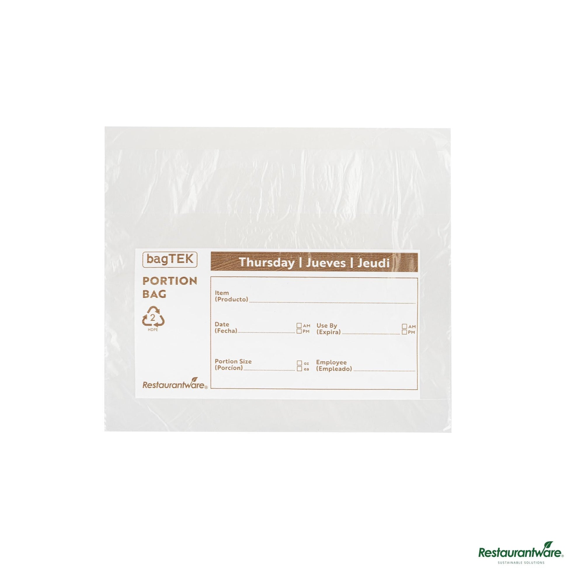 Wholesale Restaurantware Clear and Brown Plastic Day of the Week Thursday Portion Bag - 8.5"×8.5"×0.001"- Bulk