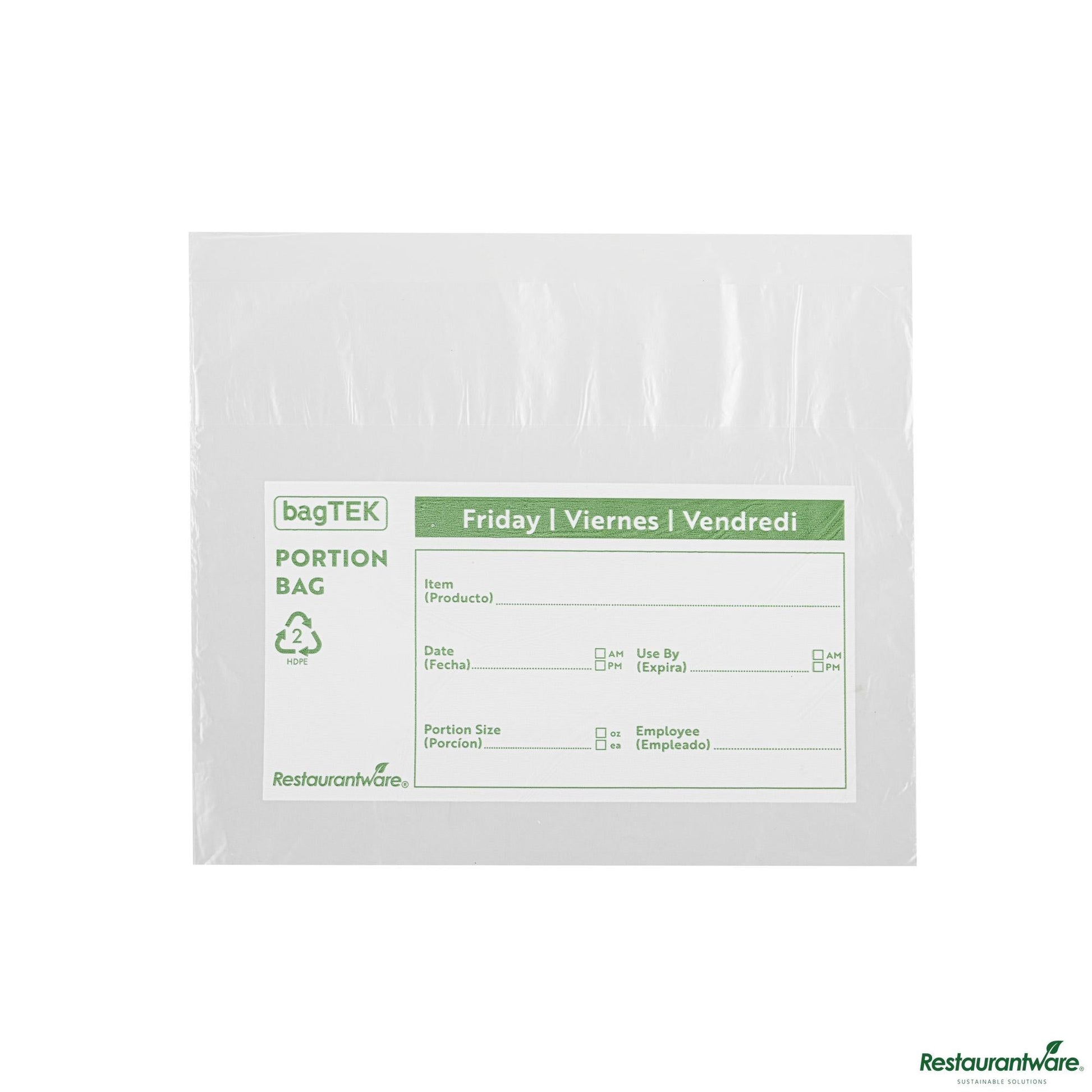 Wholesale Restaurantware Clear and Green Plastic Day of the Week Friday Portion Bag - 8.5"×8.5"×0.001"- Bulk
