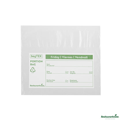 Wholesale Restaurantware Clear and Green Plastic Day of the Week Friday Portion Bag - 8.5"×8.5"×0.001"- Bulk