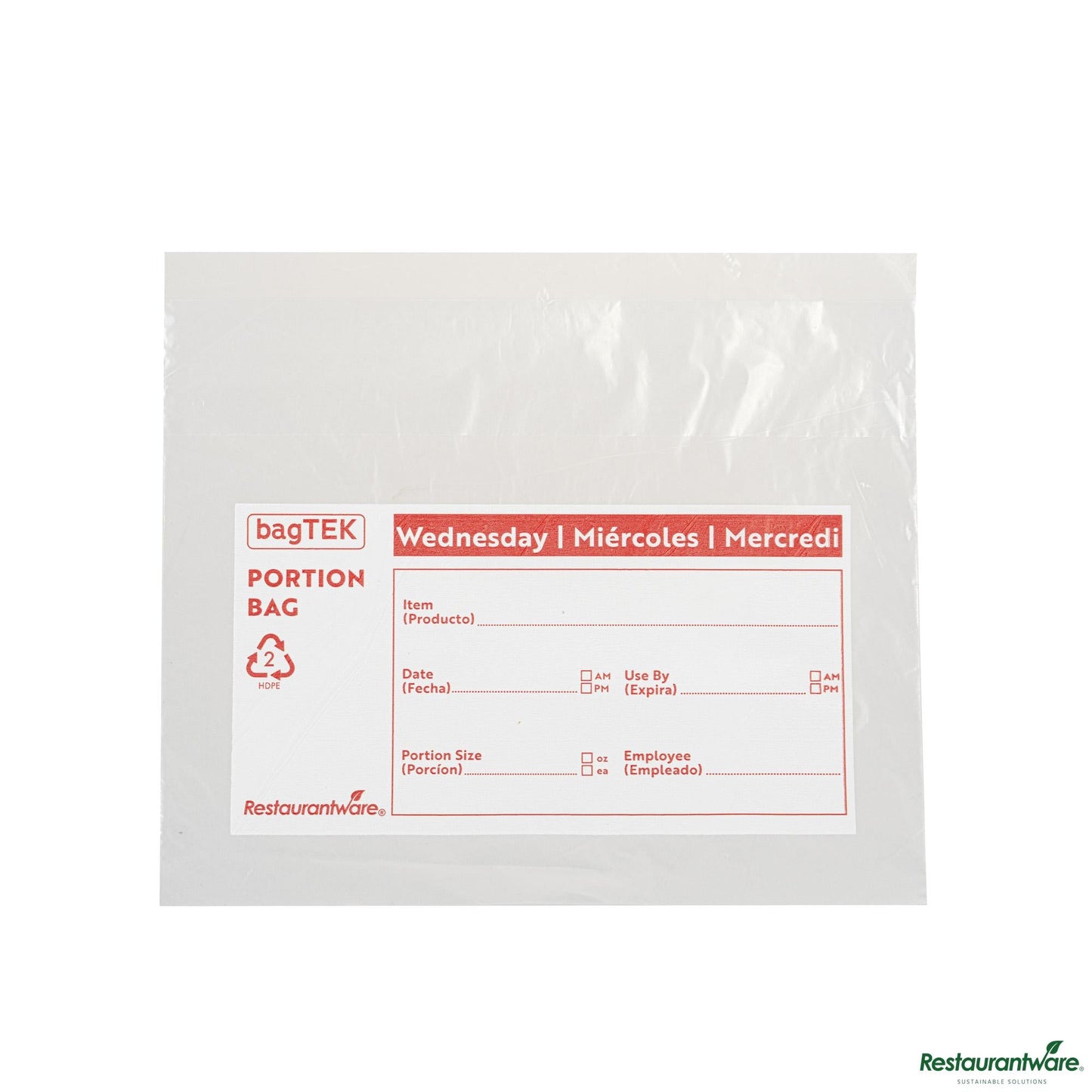 Restaurantware Clear and Red Plastic Day of the Week Wednesday Portion Bag - 8.5"×8.5"×0.001"