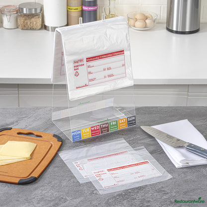 Restaurantware Clear and Red Plastic Day of the Week Wednesday Portion Bag - 8.5"×8.5"×0.001"