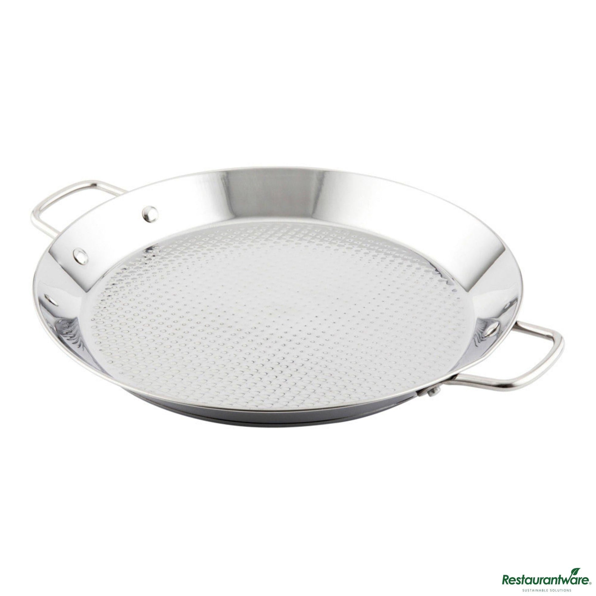 Wholesale Restaurantware Round Stainless Steel Paella Pan - Induction Ready - 13.5" X 10" X 1.4"- Bulk