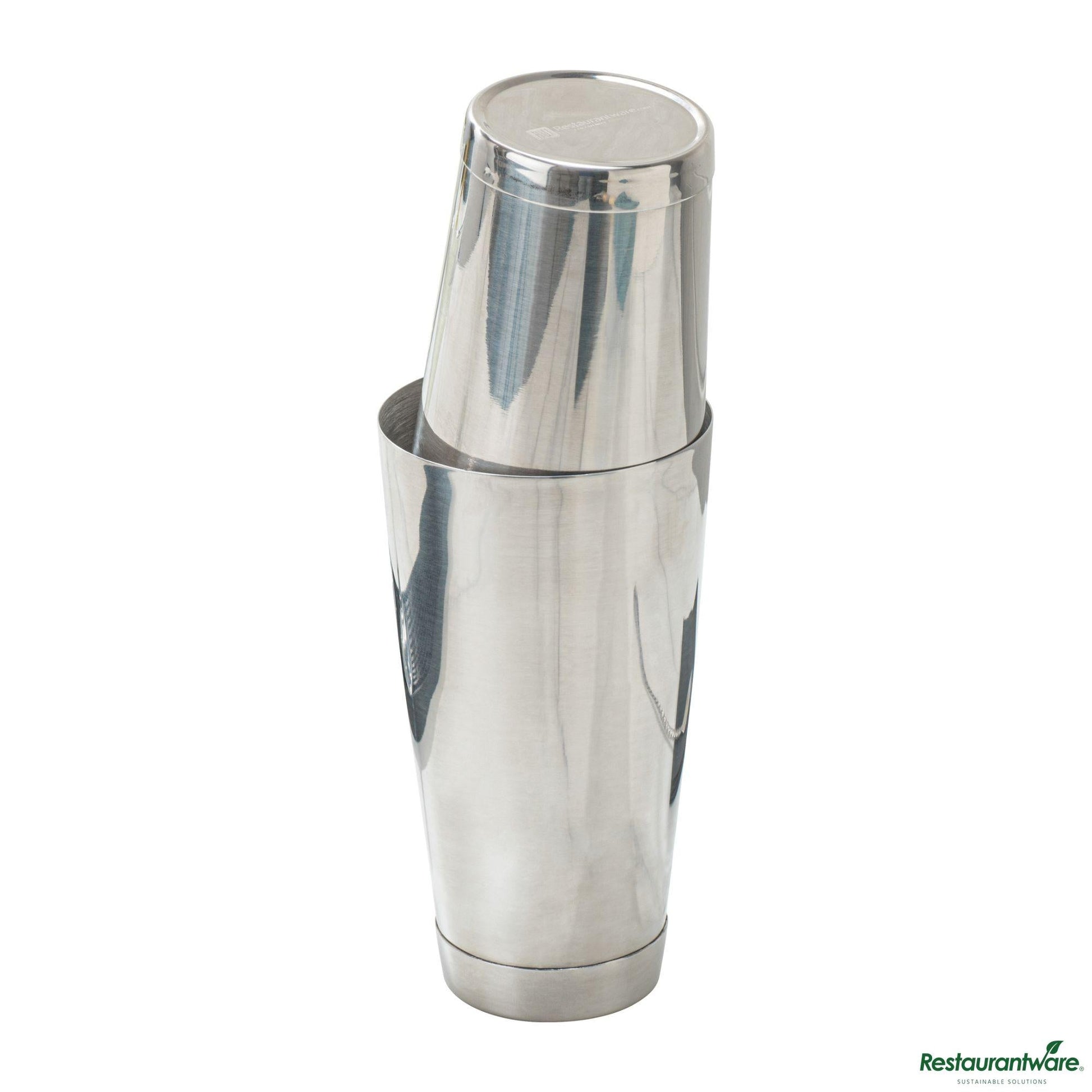 Wholesale Restaurantware Bar Lux 16 Oz Stainless Steel Boston Shaker - Weighted, Mirrored Finish - 3 1/4" X 3 1/4" X 4"- Bulk
