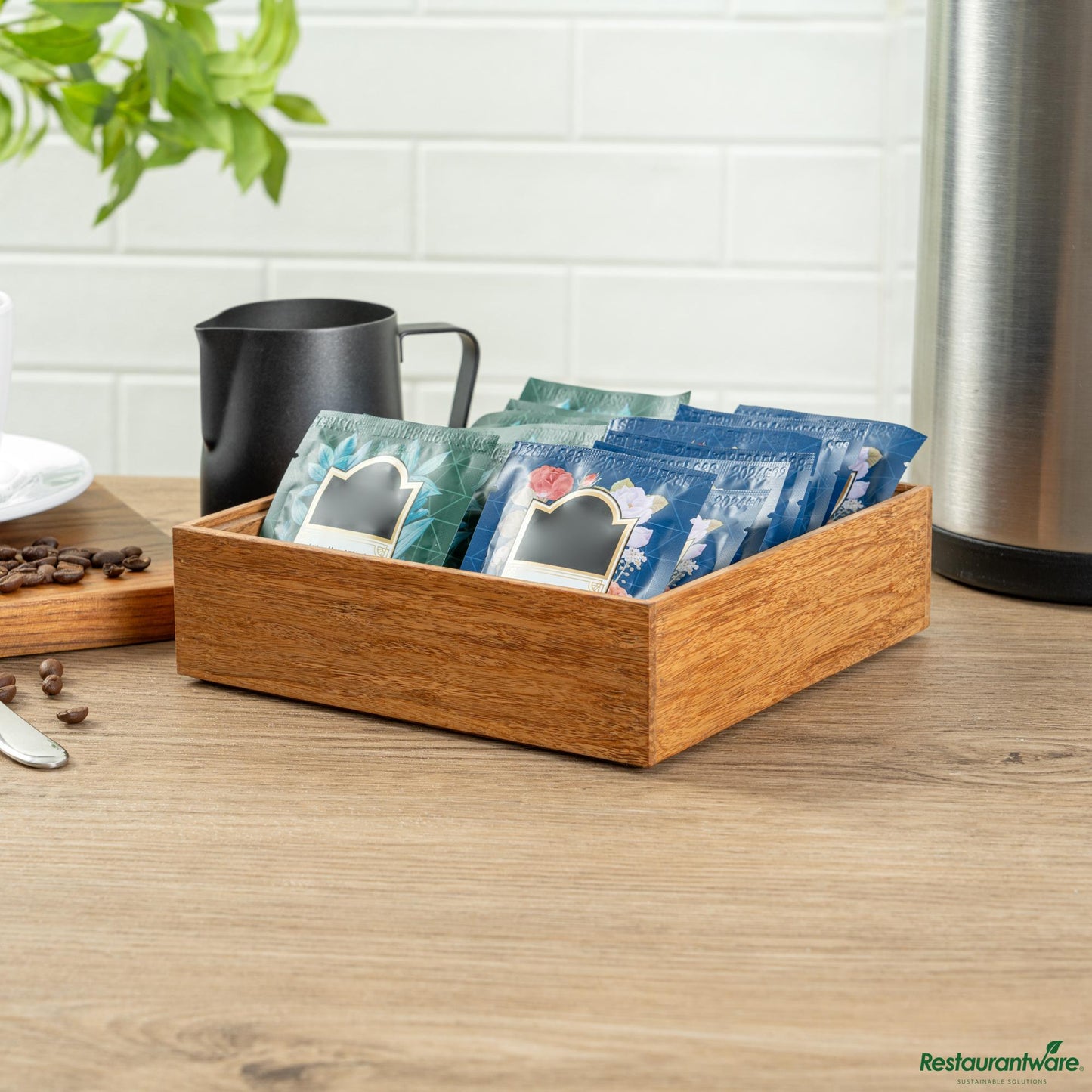 Wholesale Restaurantware Eco Display Natural Bamboo Condiment Rack Box - 7" X 7" X 2"- Bulk