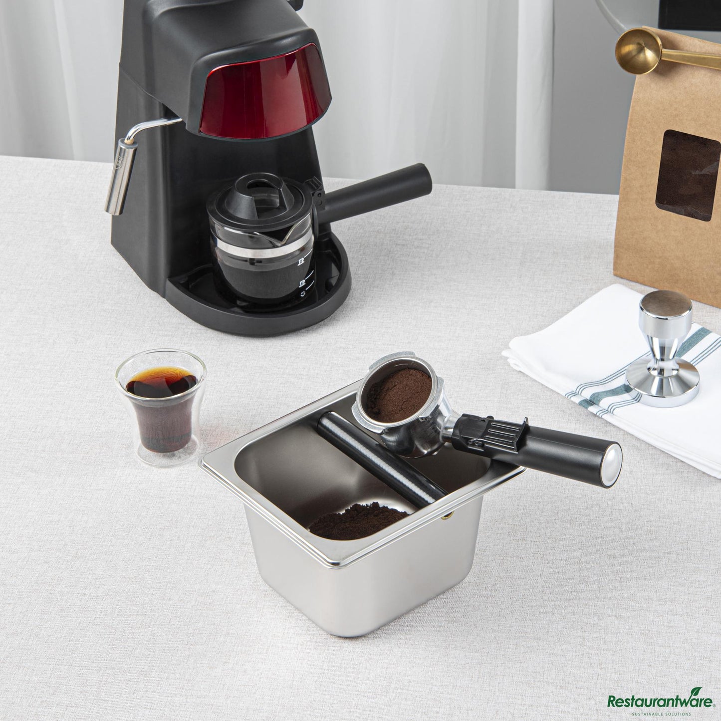 Wholesale Restaurantware Restpresso Stainless Steel Coffee / Espresso Knock Box - 7" X 6 1/2" X 4"- Bulk