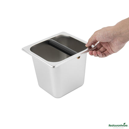 Wholesale Restaurantware Restpresso Stainless Steel Deep Coffee / Espresso Knock Box - 7" X 6 1/2" X 6"- Bulk