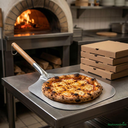 Wholesale Restaurantware Met Lux Aluminum Pizza Peel - with 10" Wooden Handle - 12" X 14"- Bulk
