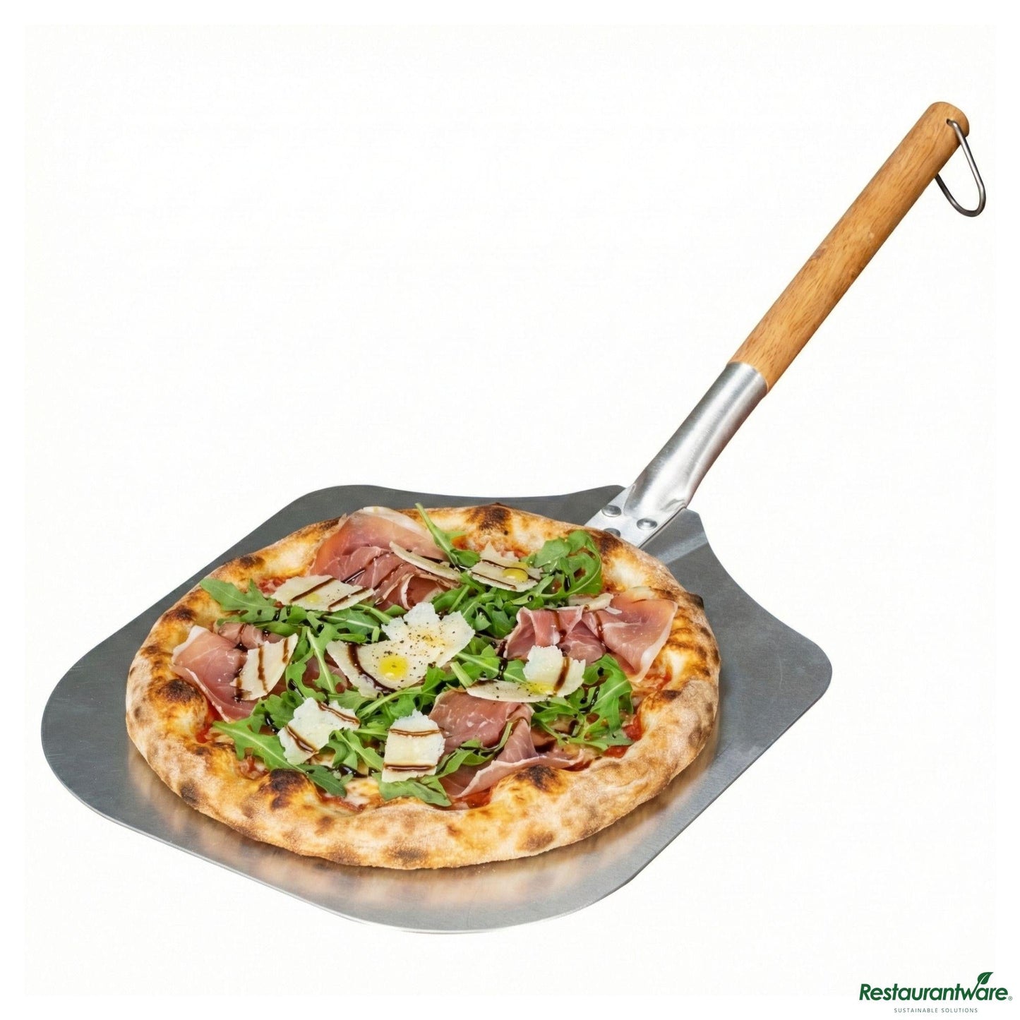 Wholesale Restaurantware Met Lux Aluminum Pizza Peel - with 10" Wooden Handle - 12" X 14"- Bulk