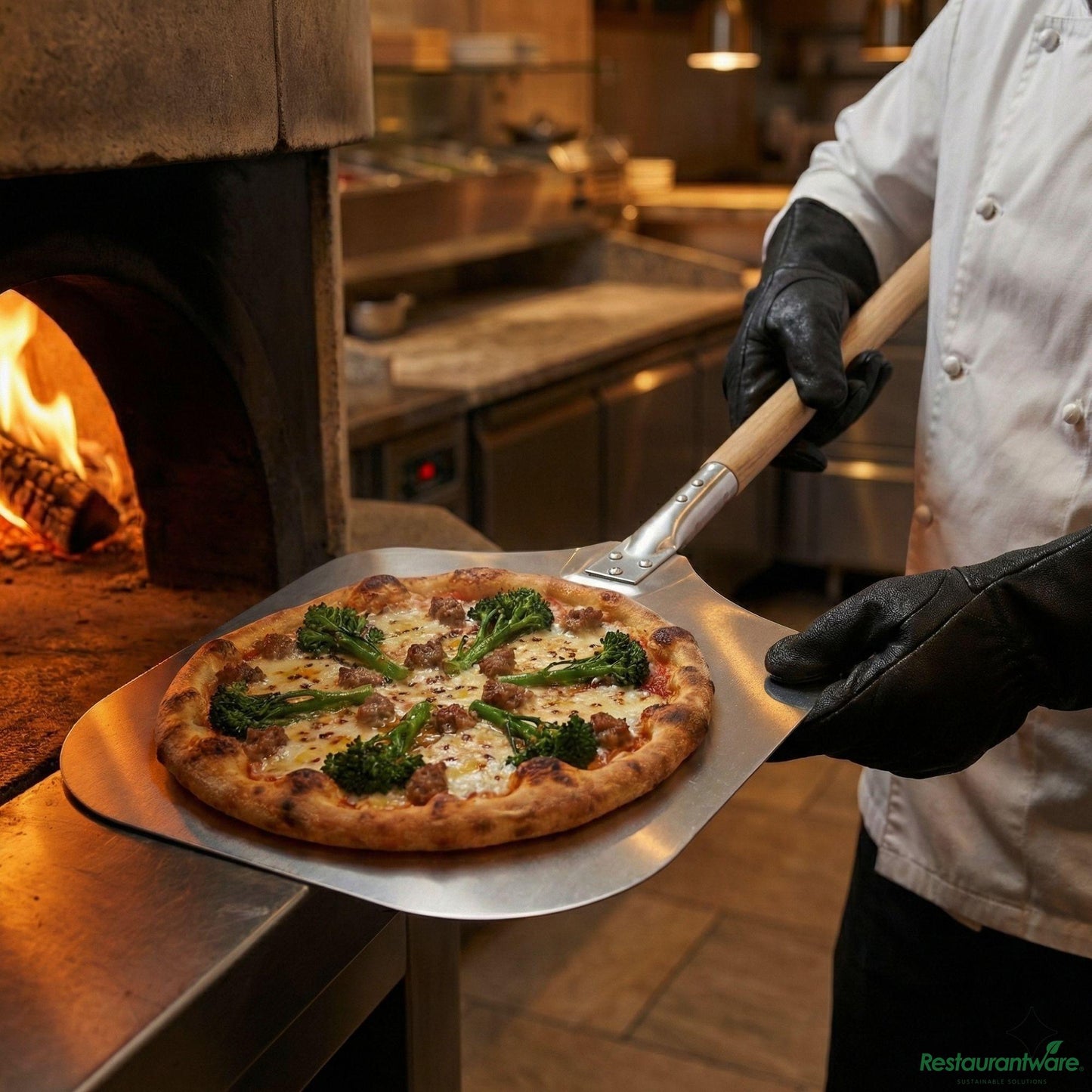 Wholesale Restaurantware Met Lux Aluminum Pizza Peel - with 21" Wooden Handle - 12" X 14"- Bulk