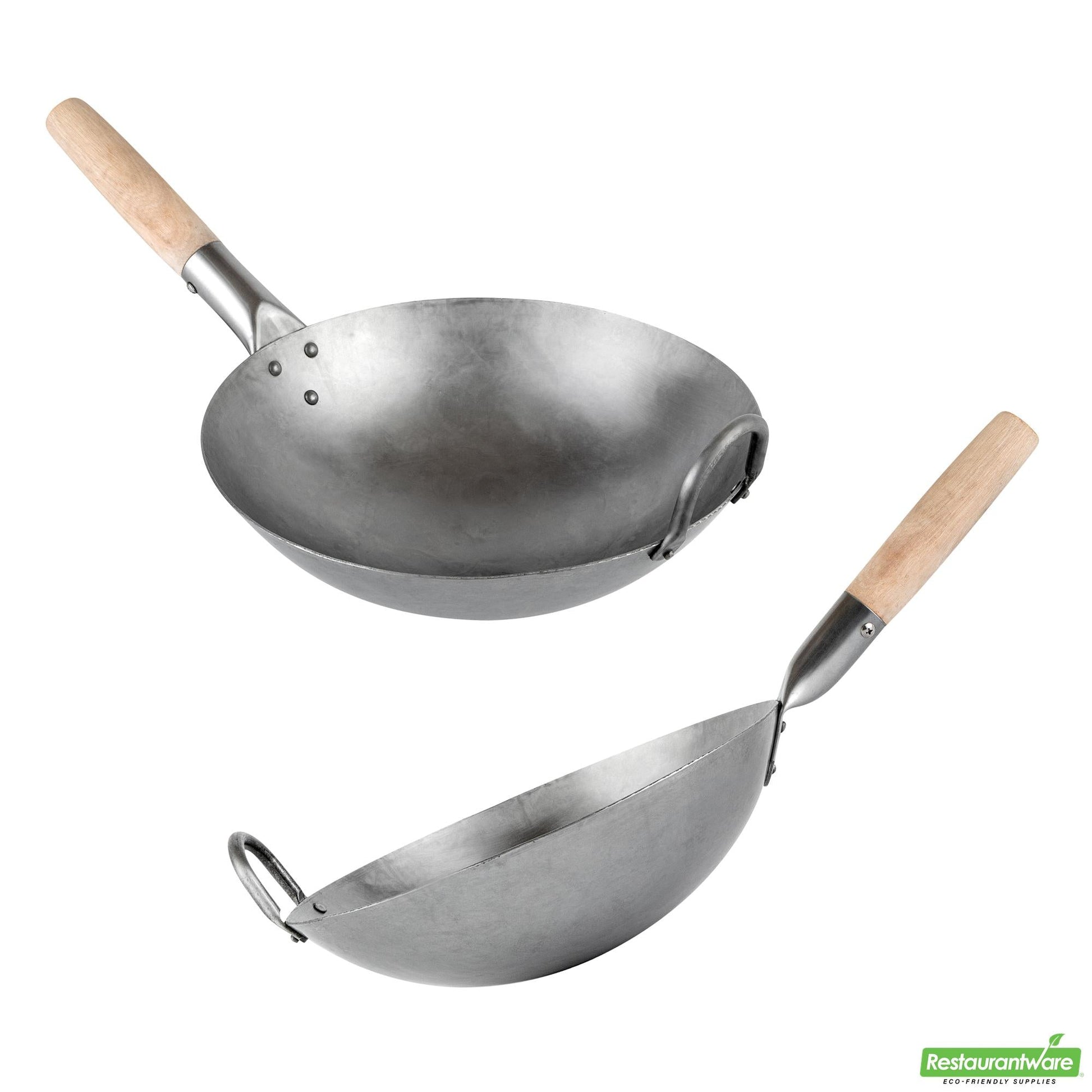 Wholesale Restaurantware 12" Carbon Steel Round Bottom Wok / Stir Fry Pan - Hand Hammered- Bulk