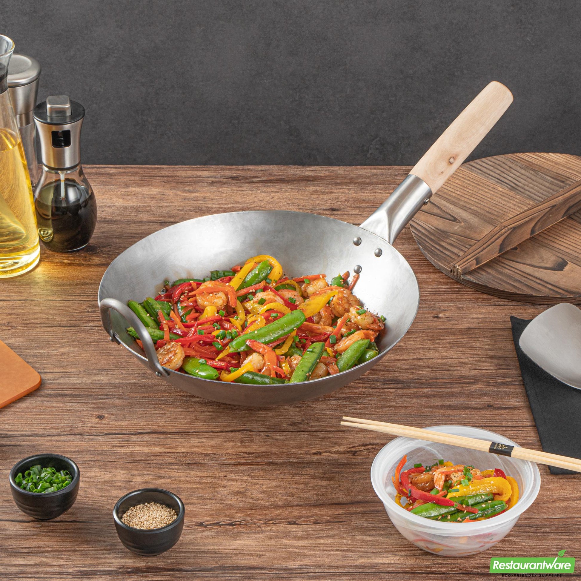 Wholesale Restaurantware 12" Carbon Steel Round Bottom Wok / Stir Fry Pan - Hand Hammered- Bulk