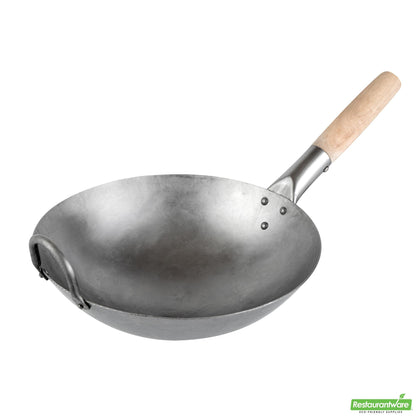 Wholesale Restaurantware 12" Carbon Steel Round Bottom Wok / Stir Fry Pan - Hand Hammered- Bulk