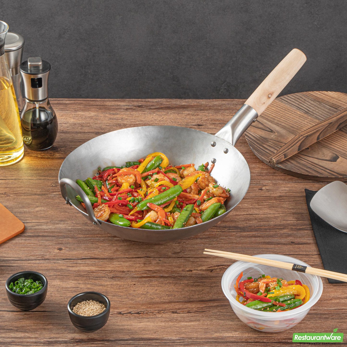 Wholesale Restaurantware 12" Carbon Steel Round Bottom Wok / Stir Fry Pan - Hand Hammered- Bulk