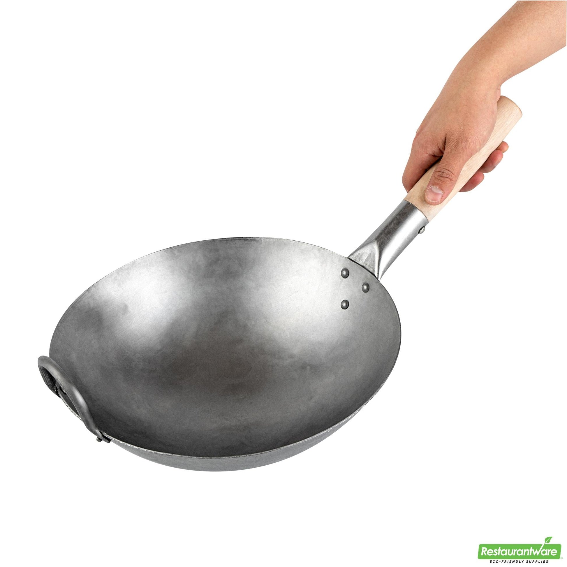 Wholesale Restaurantware 12" Carbon Steel Round Bottom Wok / Stir Fry Pan - Hand Hammered- Bulk