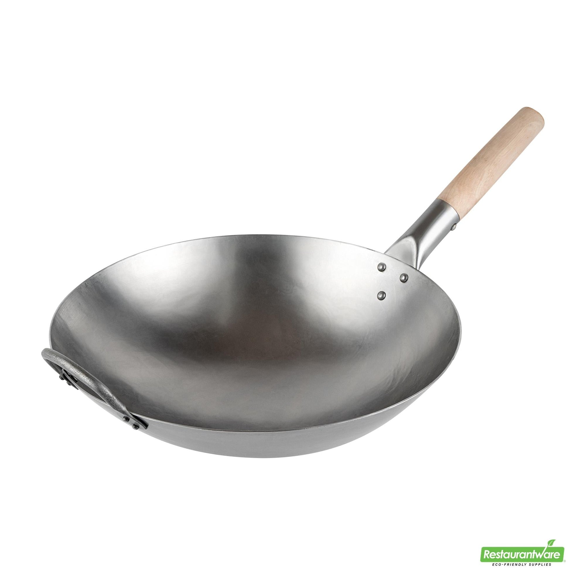 Wholesale Restaurantware 14" Carbon Steel Round Bottom Wok / Stir Fry Pan - Hand Hammered- Bulk